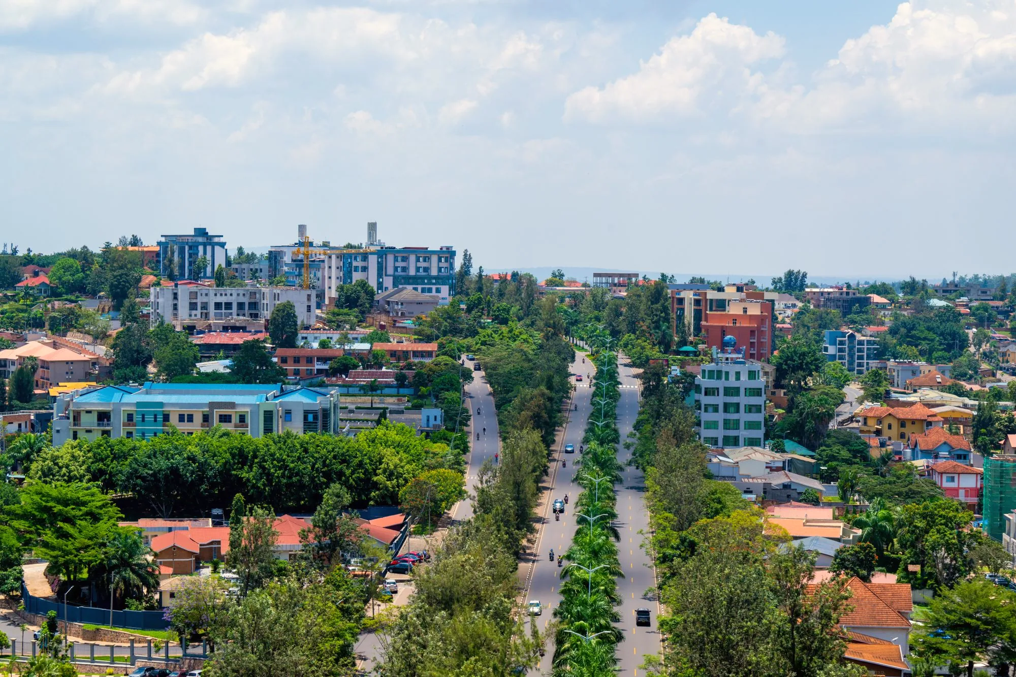 Aerial view of downtown Kigali on a clear day